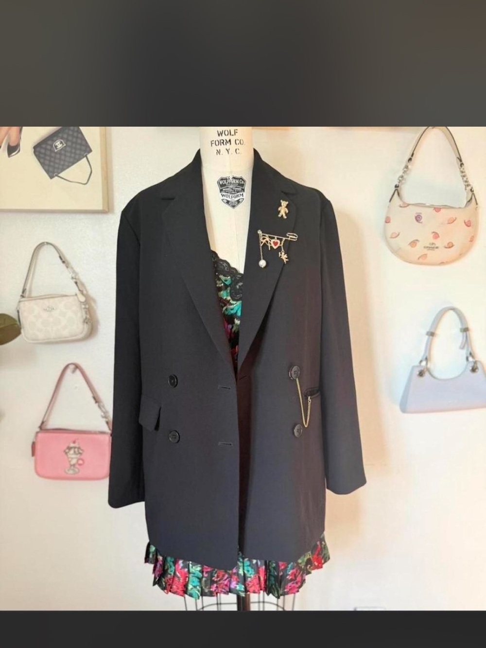 Wilfred Black Double-Breasted Blazer with Decorative Pins
